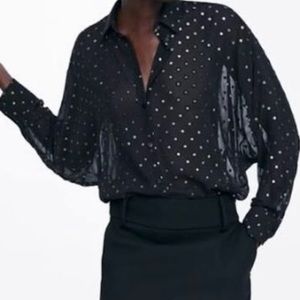 Zara black and gold dot blouse, L